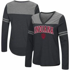 Colosseum Women's Black Indiana Hoosiers Core Heritage Arch Logo V-Neck Long Sleeve T-Shirt