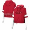 Colosseum Women's Cardinal Arkansas Razorbacks Throwback Stripe Arch Logo Cropped Pullover Hoodie