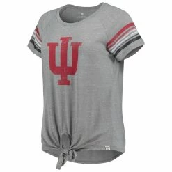 Women's Colosseum Heathered Gray Indiana Hoosiers Boo You Raglan Knotted T-Shirt -Colosseum Shop DSCO1148309105 1927 ALT2