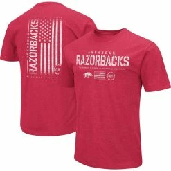Colosseum Men's Heather Cardinal Arkansas Razorbacks OHT Military Appreciation Flag 2.0 T-Shirt