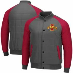 Men's Colosseum Charcoal/Cardinal Iowa State Cyclones 1940s Bomber Raglan Full-Snap Jacket