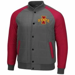 Men's Colosseum Charcoal/Cardinal Iowa State Cyclones 1940s Bomber Raglan Full-Snap Jacket -Colosseum Shop DSCO1148313537 1904 ALT2