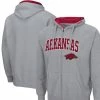 Colosseum Men's Heathered Gray Arkansas Razorbacks Arch & Logo 3.0 Full-Zip Hoodie