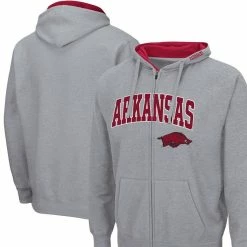 Colosseum Men's Heathered Gray Arkansas Razorbacks Arch & Logo 3.0 Full-Zip Hoodie