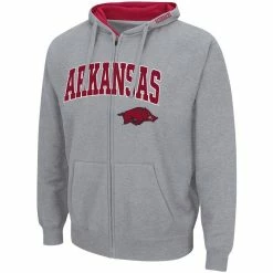 Colosseum Men's Heathered Gray Arkansas Razorbacks Arch & Logo 3.0 Full-Zip Hoodie -Colosseum Shop DSCO1148314689 1927 ALT2
