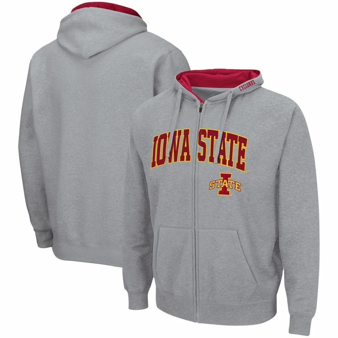 Colosseum Men's Heathered Gray Iowa State Cyclones Arch & Logo 3.0 Full-Zip Hoodie 1 Colosseum Men's Heathered Gray Iowa State Cyclones Arch & Logo 3.0 Full-Zip Hoodie