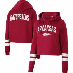 Colosseum Women's Cardinal Arkansas Razorbacks Throwback Stripe Cropped Pullover Hoodie