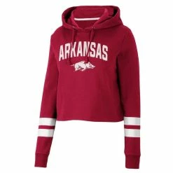 Colosseum Women's Cardinal Arkansas Razorbacks Throwback Stripe Cropped Pullover Hoodie -Colosseum Shop DSCO1148320751 4633 ALT2