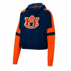 Women's Colosseum Navy Auburn Tigers Throwback Stripe Arch Logo Cropped Pullover Hoodie -Colosseum Shop DSCO1148320835 1320 ALT2