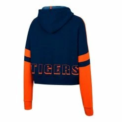 Women's Colosseum Navy Auburn Tigers Throwback Stripe Arch Logo Cropped Pullover Hoodie -Colosseum Shop DSCO1148320835 1320 ALT3