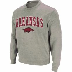 Men's Colosseum Heather Gray Arkansas Razorbacks Arch & Logo Crew Neck Sweatshirt -Colosseum Shop DSCO1148321562 1927 ALT2