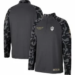 Colosseum Men's Charcoal Indiana Hoosiers OHT Military Appreciation Long Range Raglan Quarter-Zip Jacket