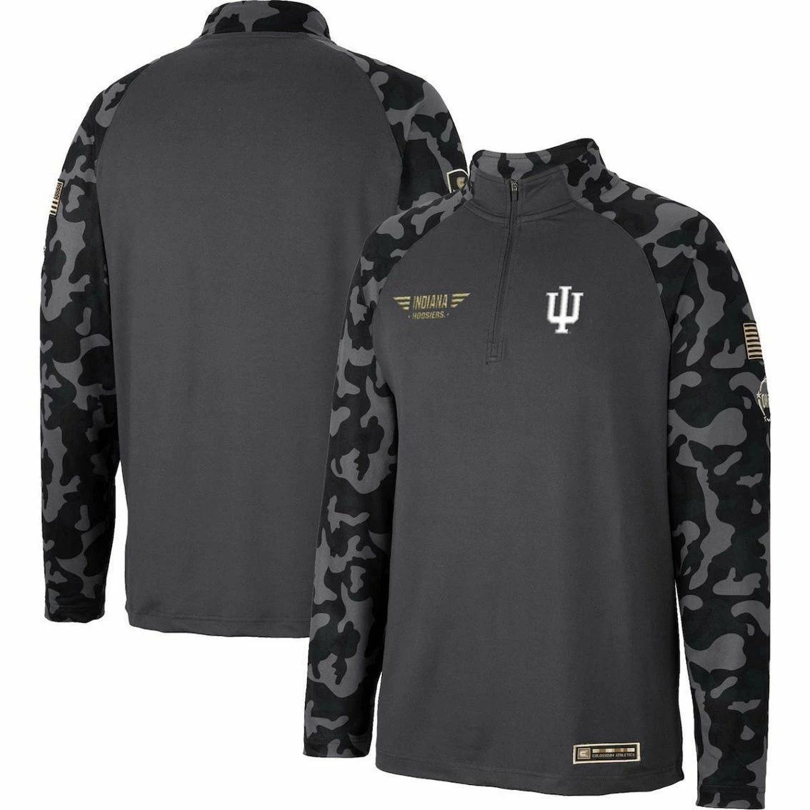 Colosseum Men's Charcoal Indiana Hoosiers OHT Military Appreciation Long Range Raglan Quarter-Zip Jacket 1 Colosseum Men's Charcoal Indiana Hoosiers OHT Military Appreciation Long Range Raglan Quarter-Zip Jacket
