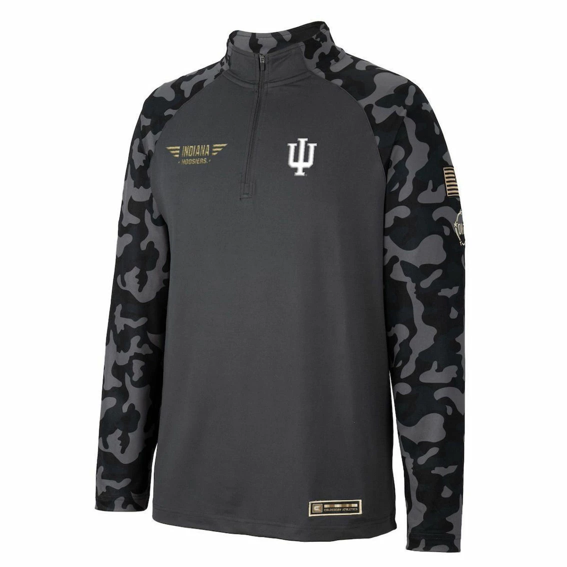 Colosseum Men's Charcoal Indiana Hoosiers OHT Military Appreciation Long Range Raglan Quarter-Zip Jacket 3 Colosseum Men's Charcoal Indiana Hoosiers OHT Military Appreciation Long Range Raglan Quarter-Zip Jacket - Image 3