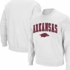 Men's Colosseum White Arkansas Razorbacks Arch & Logo Crew Neck Sweatshirt