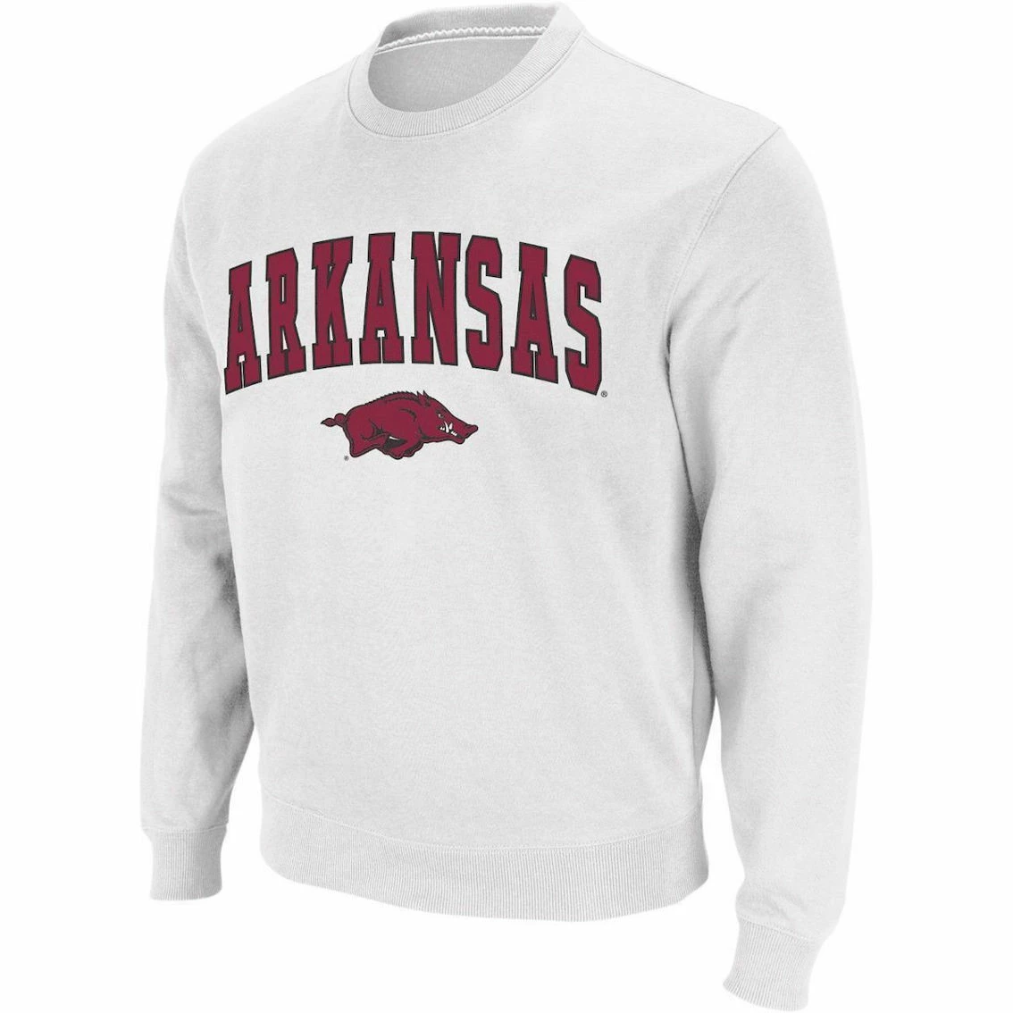 Men's Colosseum White Arkansas Razorbacks Arch & Logo Crew Neck Sweatshirt 3 Men's Colosseum White Arkansas Razorbacks Arch & Logo Crew Neck Sweatshirt - Image 3
