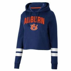 Women's Colosseum Navy Auburn Tigers Throwback Stripe Cropped Pullover Hoodie -Colosseum Shop DSCO1148322884 1320 ALT2