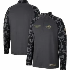 Colosseum Men's Charcoal Iowa State Cyclones OHT Military Appreciation Long Range Raglan Quarter-Zip Jacket