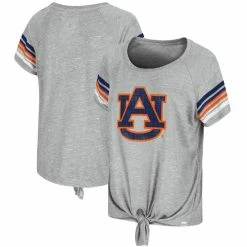 Colosseum Women's Heathered Gray Auburn Tigers Boo You Knotted Raglan T-Shirt