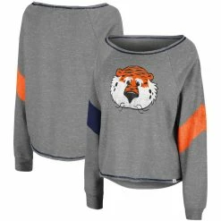 Colosseum Women's Heathered Gray Auburn Tigers Amped Chevron Stripe Raglan Boat Neck Pullover Sweatshirt