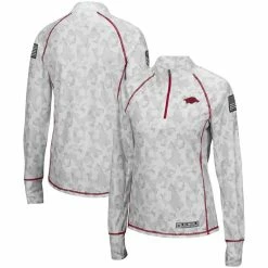 Colosseum Women's White Arkansas Razorbacks OHT Military Appreciation Officer Arctic Camo 1/4-Zip Jacket