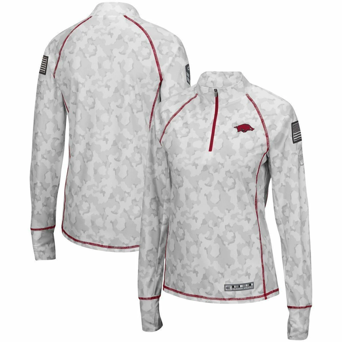 Colosseum Women's White Arkansas Razorbacks OHT Military Appreciation Officer Arctic Camo 1/4-Zip Jacket 2 Colosseum Women's White Arkansas Razorbacks OHT Military Appreciation Officer Arctic Camo 1/4-Zip Jacket - Image 2