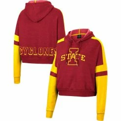 Colosseum Women's Cardinal Iowa State Cyclones Throwback Stripe Arch Logo Cropped Pullover Hoodie