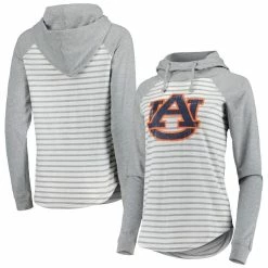 Women's Colosseum Heathered Gray/White Auburn Tigers Gloria Raglan Long Sleeve Hoodie T-Shirt