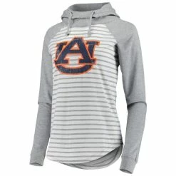 Women's Colosseum Heathered Gray/White Auburn Tigers Gloria Raglan Long Sleeve Hoodie T-Shirt -Colosseum Shop DSCO1151103605 VNFK ALT2