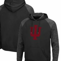 Men's Colosseum Black Indiana Hoosiers Blackout 3.0 Tonal Raglan Pullover Hoodie