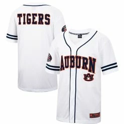 Colosseum Men's White Auburn Tigers Free Spirited Mesh Button-Up Baseball Jersey