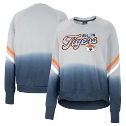 Colosseum Women's Gray Auburn Tigers Cue Cards Dip-Dye Raglan Pullover Sweatshirt
