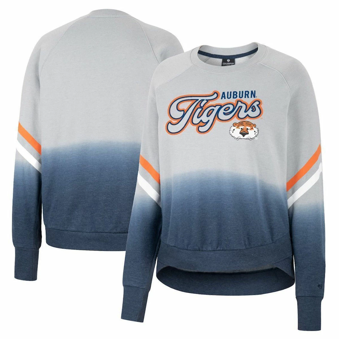Colosseum Women's Gray Auburn Tigers Cue Cards Dip-Dye Raglan Pullover Sweatshirt 2 Colosseum Women's Gray Auburn Tigers Cue Cards Dip-Dye Raglan Pullover Sweatshirt - Image 2