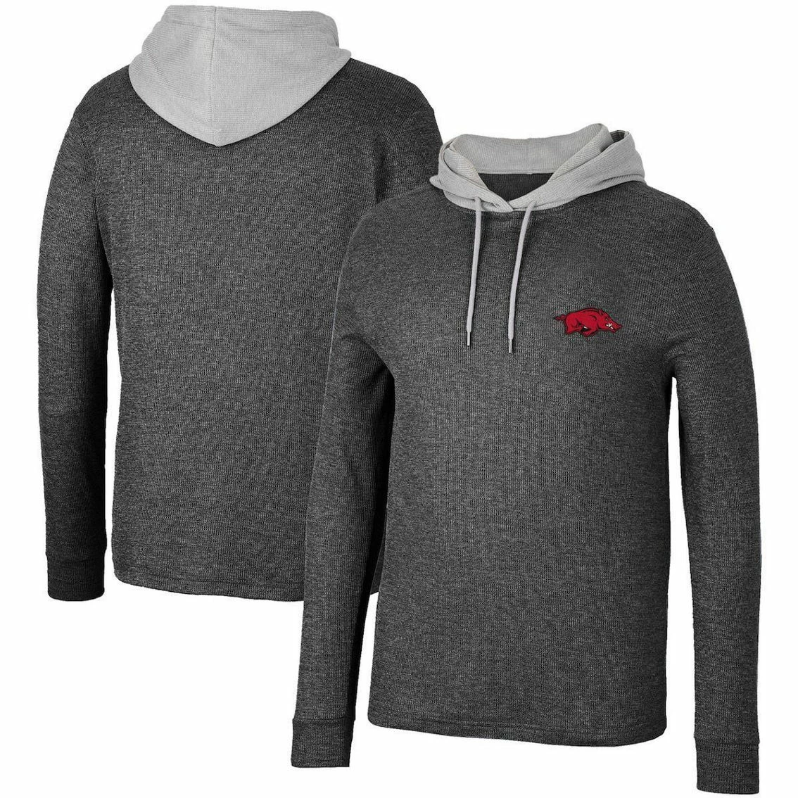 Men's Colosseum Black Arkansas Razorbacks Ballot Waffle-Knit Thermal Long Sleeve Hoodie T-Shirt 1 Men's Colosseum Black Arkansas Razorbacks Ballot Waffle-Knit Thermal Long Sleeve Hoodie T-Shirt