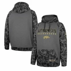 Men's Colosseum Charcoal Arkansas Razorbacks OHT Military Appreciation Camo Stack Raglan Pullover Hoodie