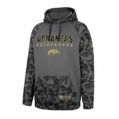 Men's Colosseum Charcoal Arkansas Razorbacks OHT Military Appreciation Camo Stack Raglan Pullover Hoodie -Colosseum Shop DSCO1152864825 1904 ALT2