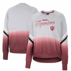 Colosseum Women's Gray Indiana Hoosiers Cue Cards Dip-Dye Raglan Pullover Sweatshirt