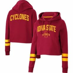Colosseum Women's Cardinal Iowa State Cyclones Throwback Stripe Cropped Pullover Hoodie
