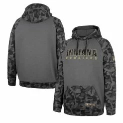 Colosseum Men's Charcoal Indiana Hoosiers OHT Military Appreciation Camo Stack Raglan Pullover Hoodie