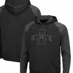 Men's Colosseum Black Iowa State Cyclones Blackout 3.0 Tonal Raglan Pullover Hoodie